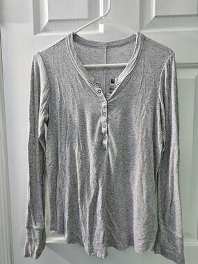 aerie Heather Gray Ribbed Long-Sleeve Henley